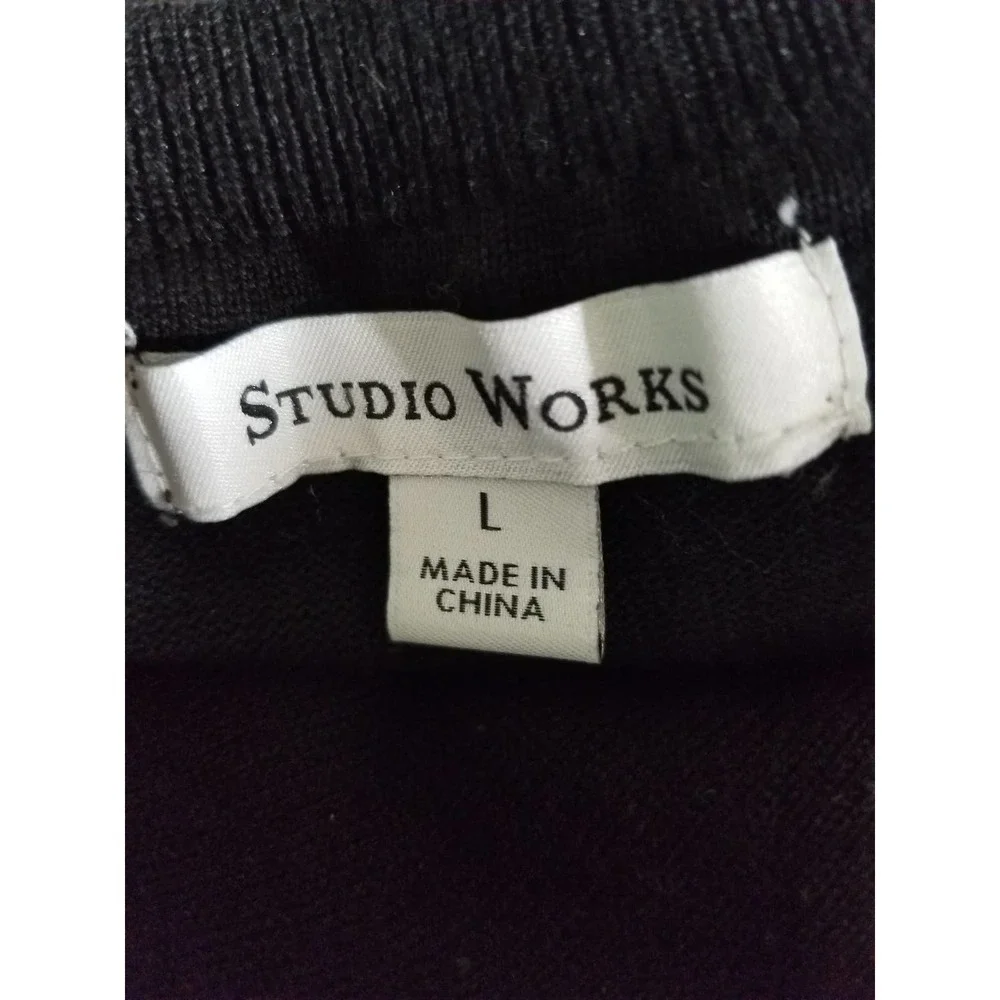 Studio Works Tunic Sweater L Black Blue Damask Scarf Set Long Sleeve - Picture 2 of 11